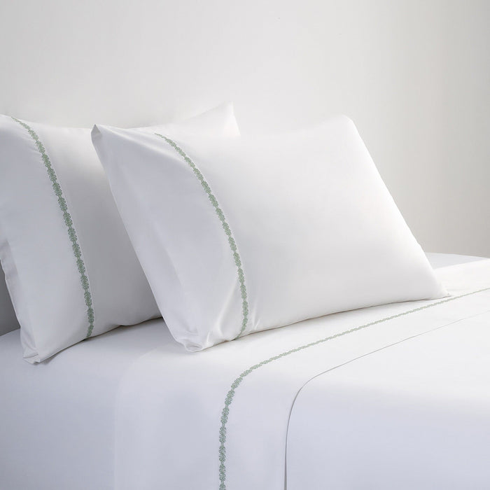 Laurel Sheet - Queen 350TC Laurel Embroidered Border Sheet Set (Set of 4) - Fern Green