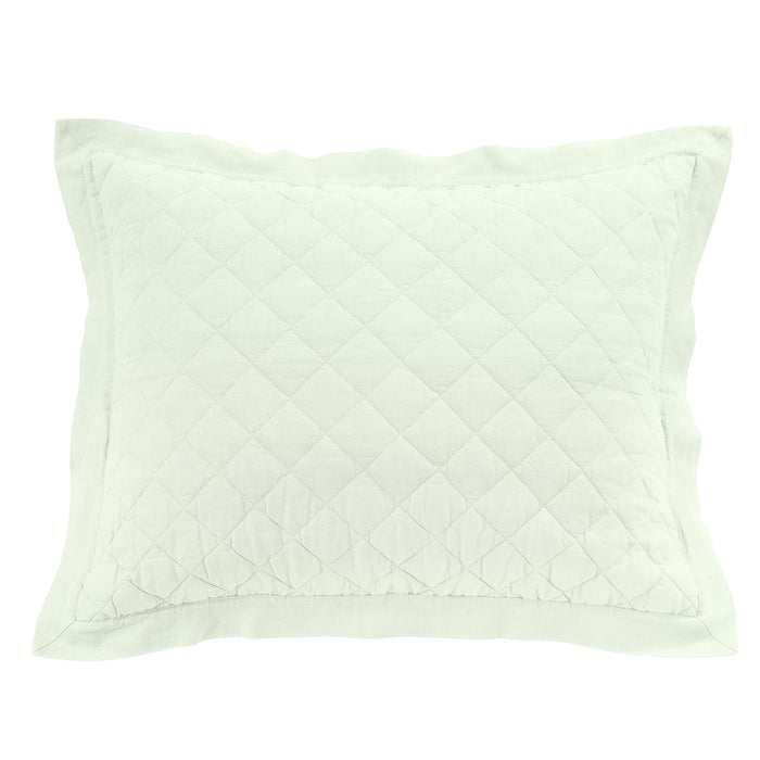 Diamond Linen - Linen Cotton Diamond Quilted Pillow Sham King - Seafoam