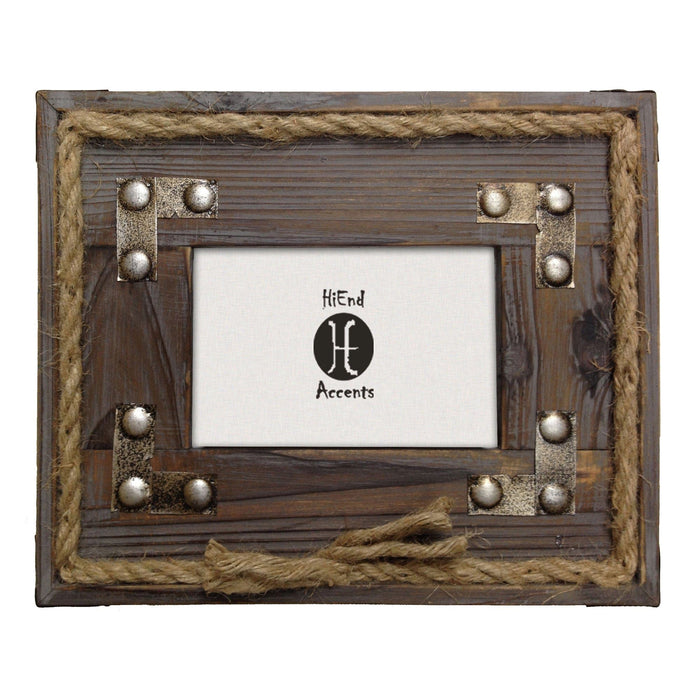 Picture Frame - 4" x 6" Wooden Metal Stripes & Rope Picture Frame 4 Per Carton - Multi