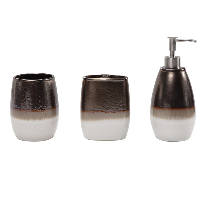 Gilded Stoneware - Countertop Bathroom Set (Set of 3), 4 Per Carton - White / Brown