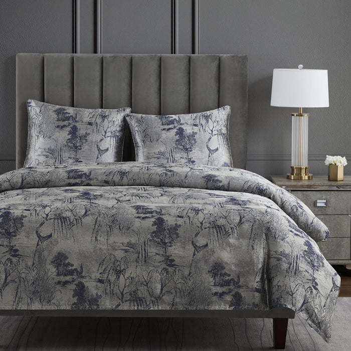 Pastoral Jacquard - King Duvet Cover Set (Set of 3) - Silver