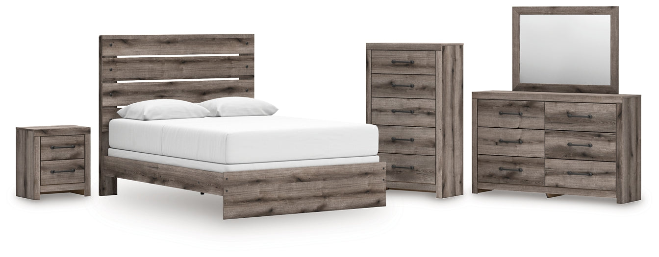 Graystorm Queen Panel Bed with Mirrored Dresser, Chest and Nightstand