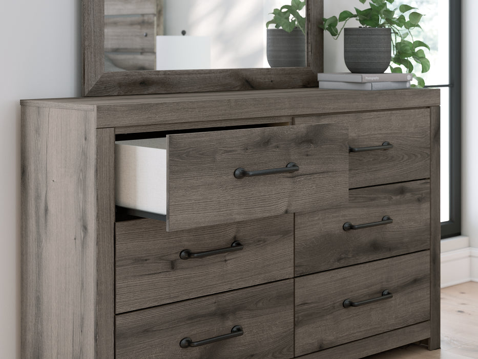 Graystorm Full Panel Bed with Mirrored Dresser, Chest and Nightstand