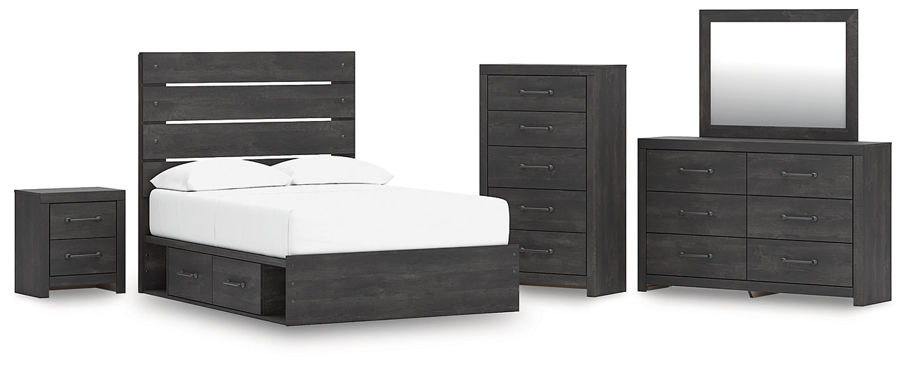 Hollivern Full Panel Bed with Storage with Mirrored Dresser, Chest and Nightstand