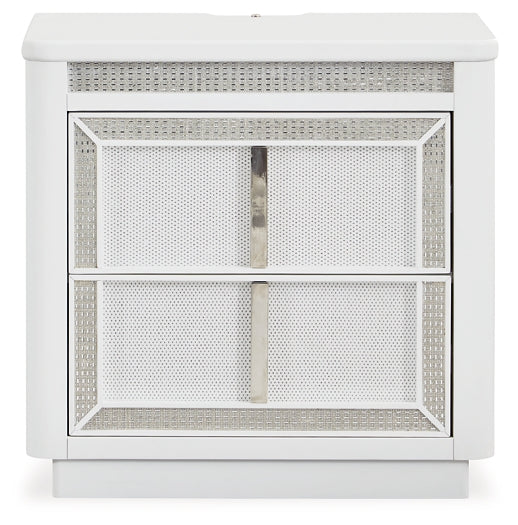 Chalanna King Upholstered Storage Bed with Mirrored Dresser, Chest and Nightstand