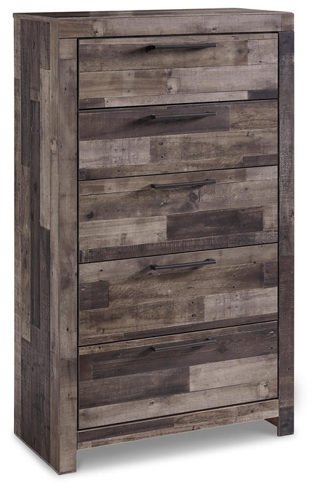 Derekson Full Panel Headboard Bed with Mirrored Dresser, Chest and Nightstand