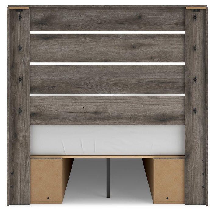 Graystorm Full Panel Bed with Storage, Dresser, Mirror and Nightstand