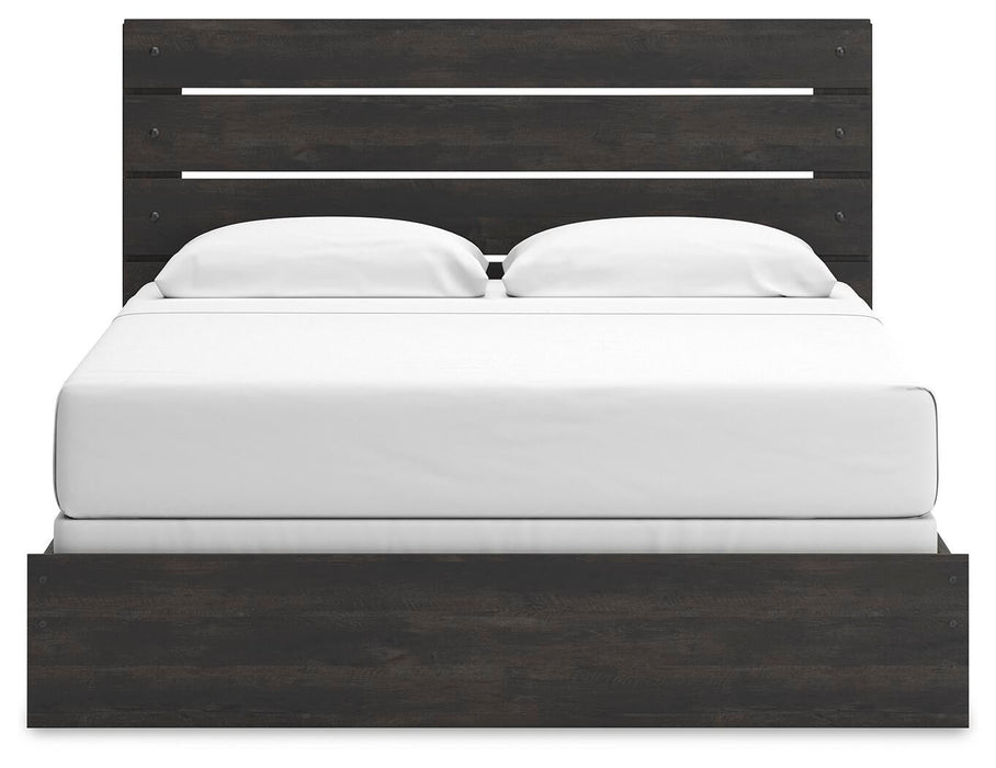 Hollivern King Panel Bed, Dresser, Mirror, Chest and Nightstand