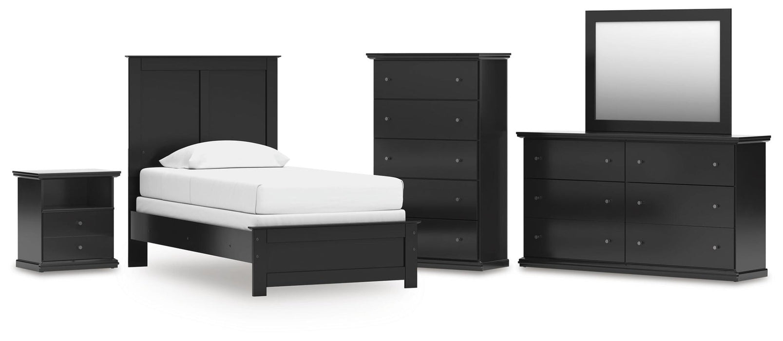 Maribel Twin Panel Bed, Dresser, Mirror, Chest and Nightstand