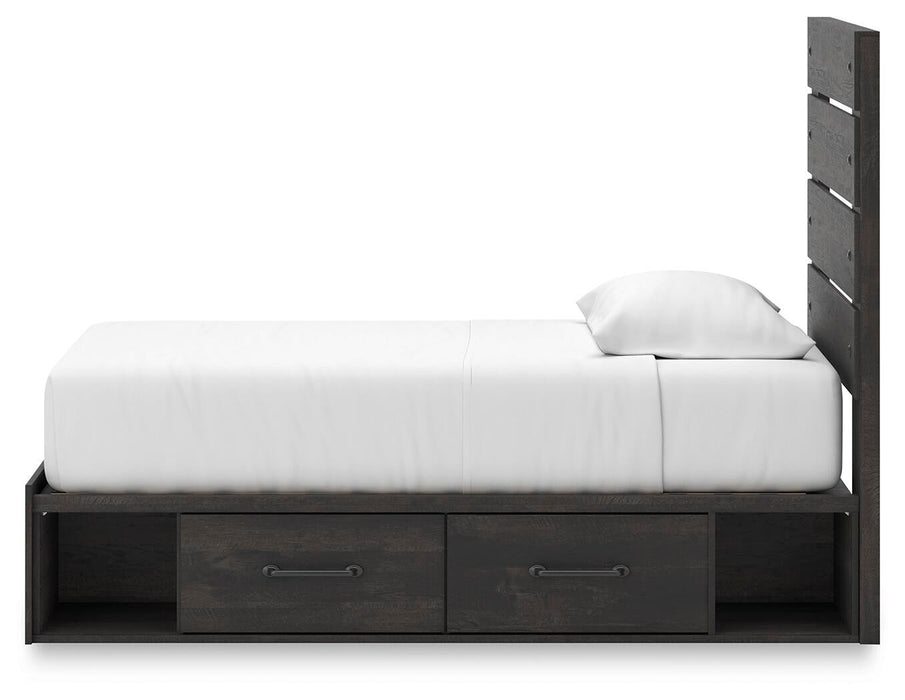 Hollivern Twin Panel Bed with Storage, Dresser and Mirror