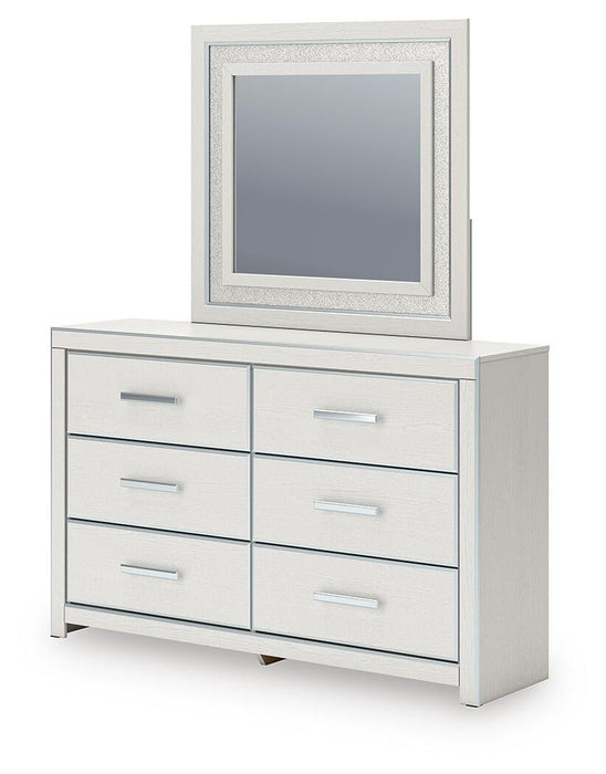 Zuraleus King Upholstered Panel Platform Storage Bed, Dresser and Mirror