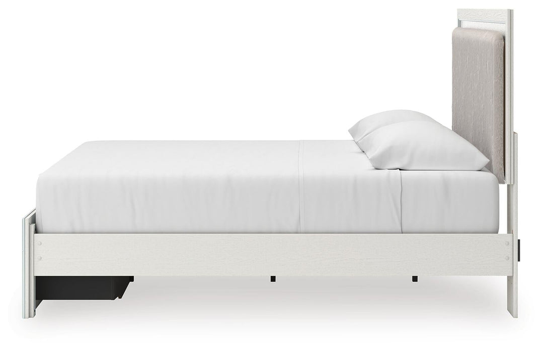 Zuraleus King Upholstered Panel Platform Storage Bed, Dresser and Mirror