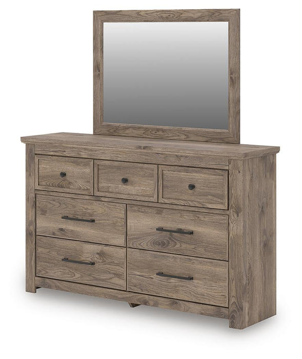 Rusticott Queen Panel Bed with Mirrored Dresser and Nightstand