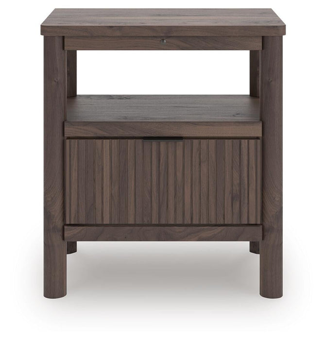 Pamytta Full Upholstered Panel Bed, Dresser, Mirror and Nightstand