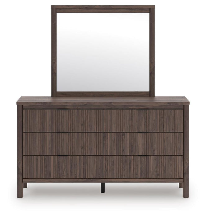 Pamytta Twin Upholstered Panel Bed, Dresser and Mirror