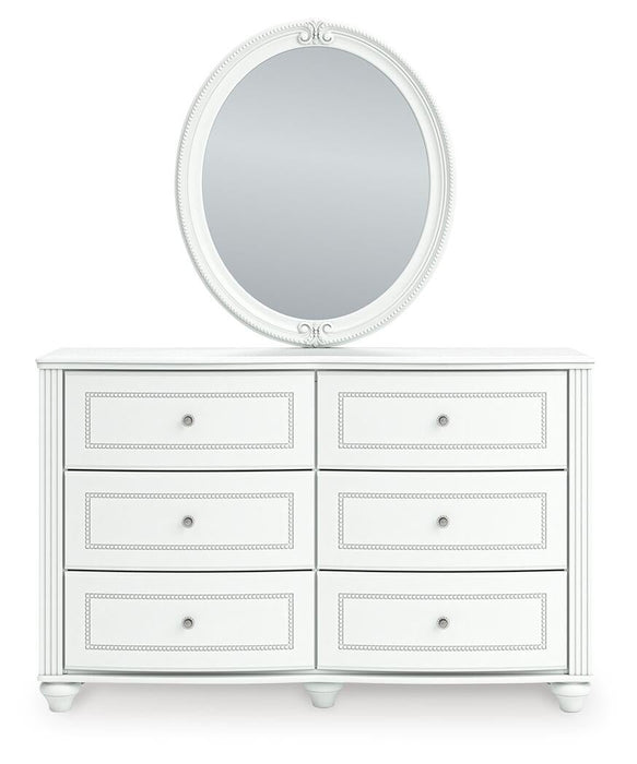 Kozlani Full Upholstered Panel Bed, Dresser and Mirror